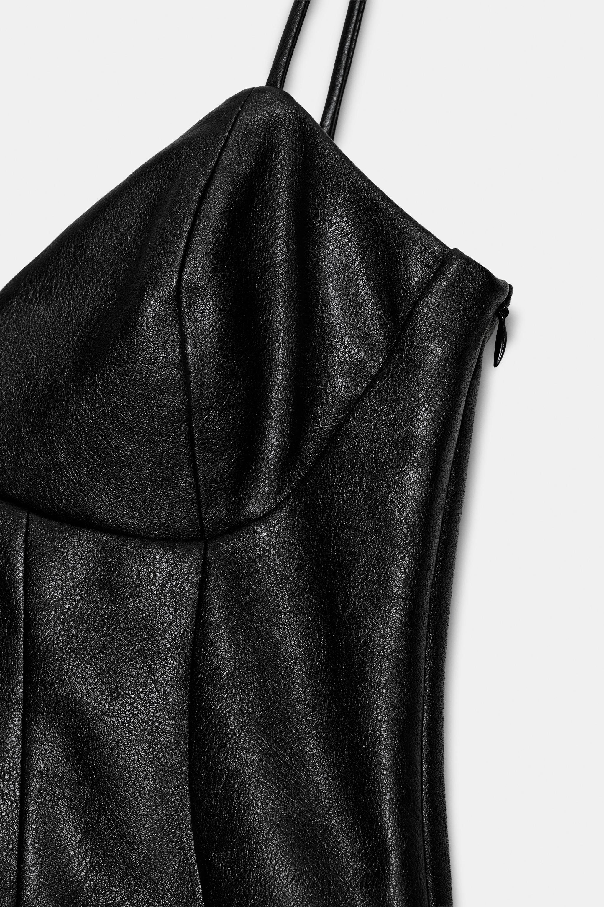 FAUX LEATHER RUFFLE SHORT DRESS