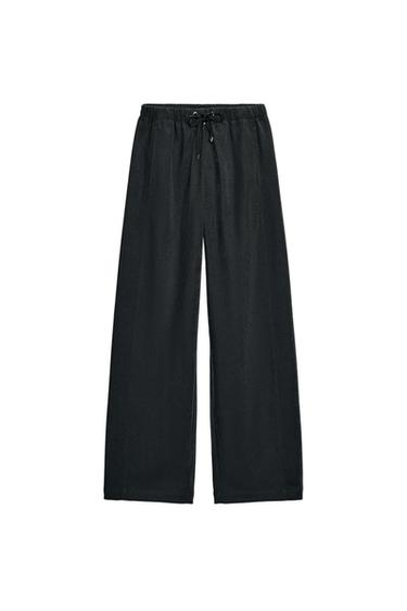 WIDE-LEG TROUSERS WITH ELASTIC WAIST - Dark grey by Zara