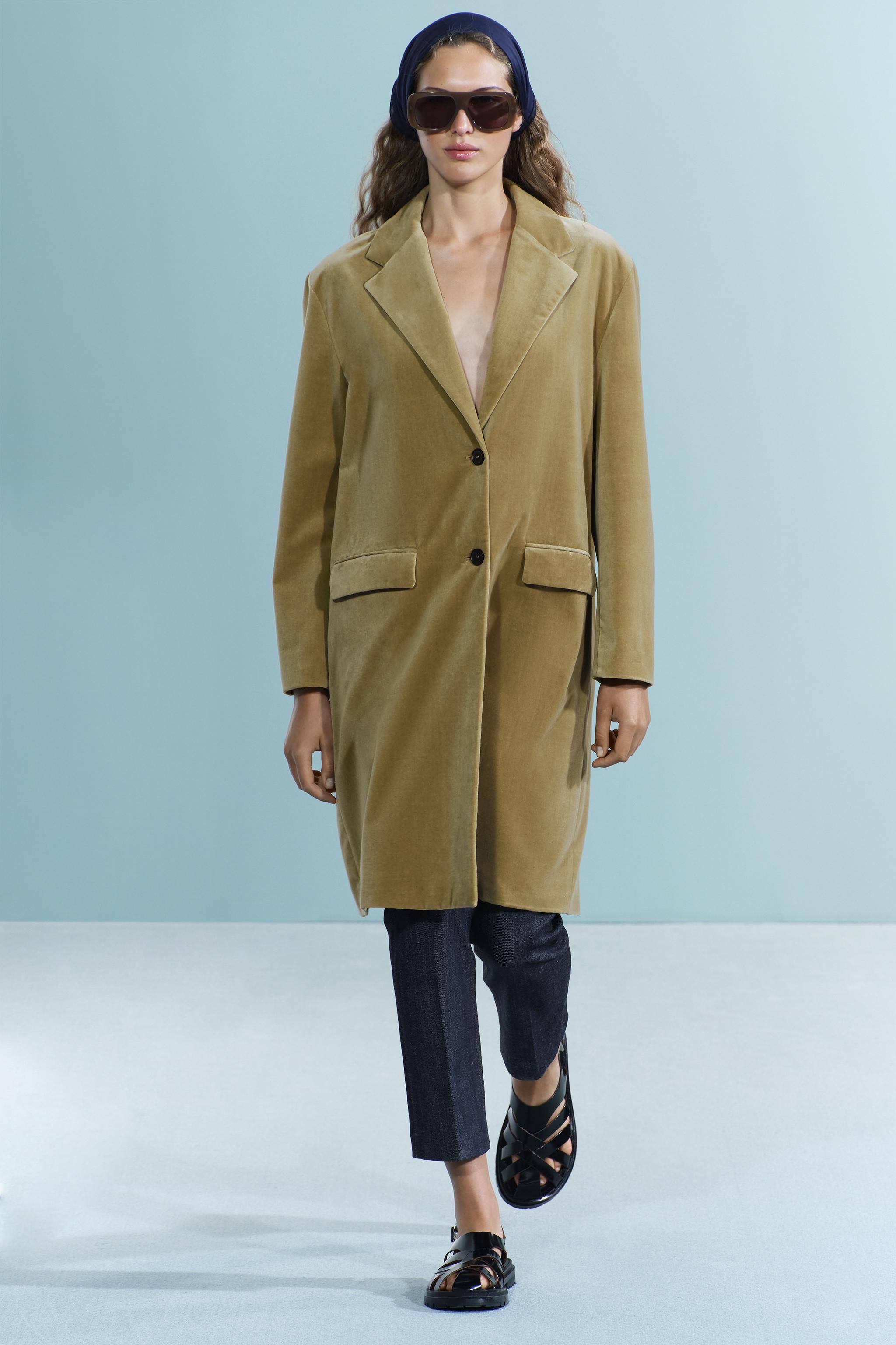 Green velvet coat zara sale