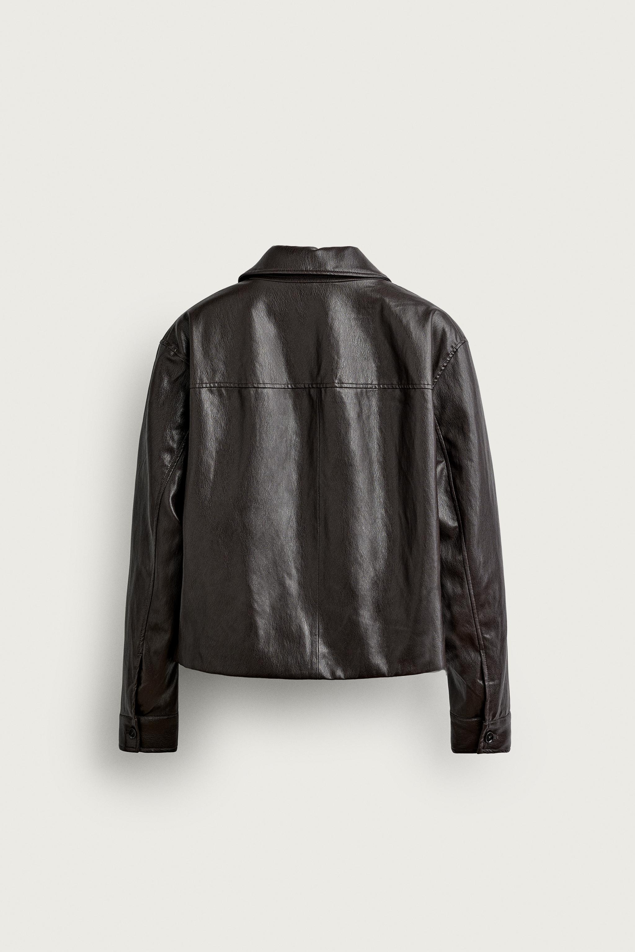 クロップドフィット フェイクレザージャケット - ブラウン | ZARA