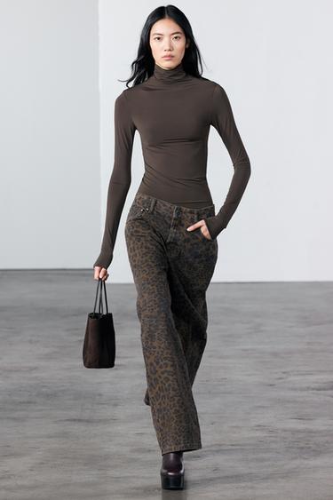 ZW COLLECTION RELAXED LOW-RISE ANIMAL PRINT JEANS - Leopard by Zara