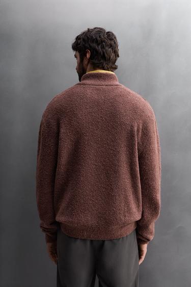 Zara COMBINED QUARTER-ZIP SWEATER - Brick