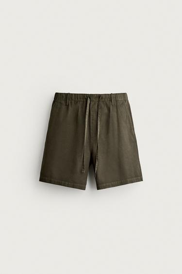 REGULAR-FIT-BERMUDASHORTS AUS BAUMWOLLE UND LYOCELL - Dunkles Khaki von Zara