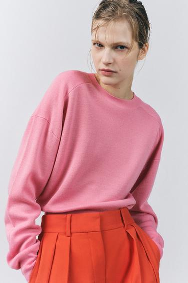 PULL EN MAILLE LISSE AVEC LAINE - Rose de Zara - Image 1