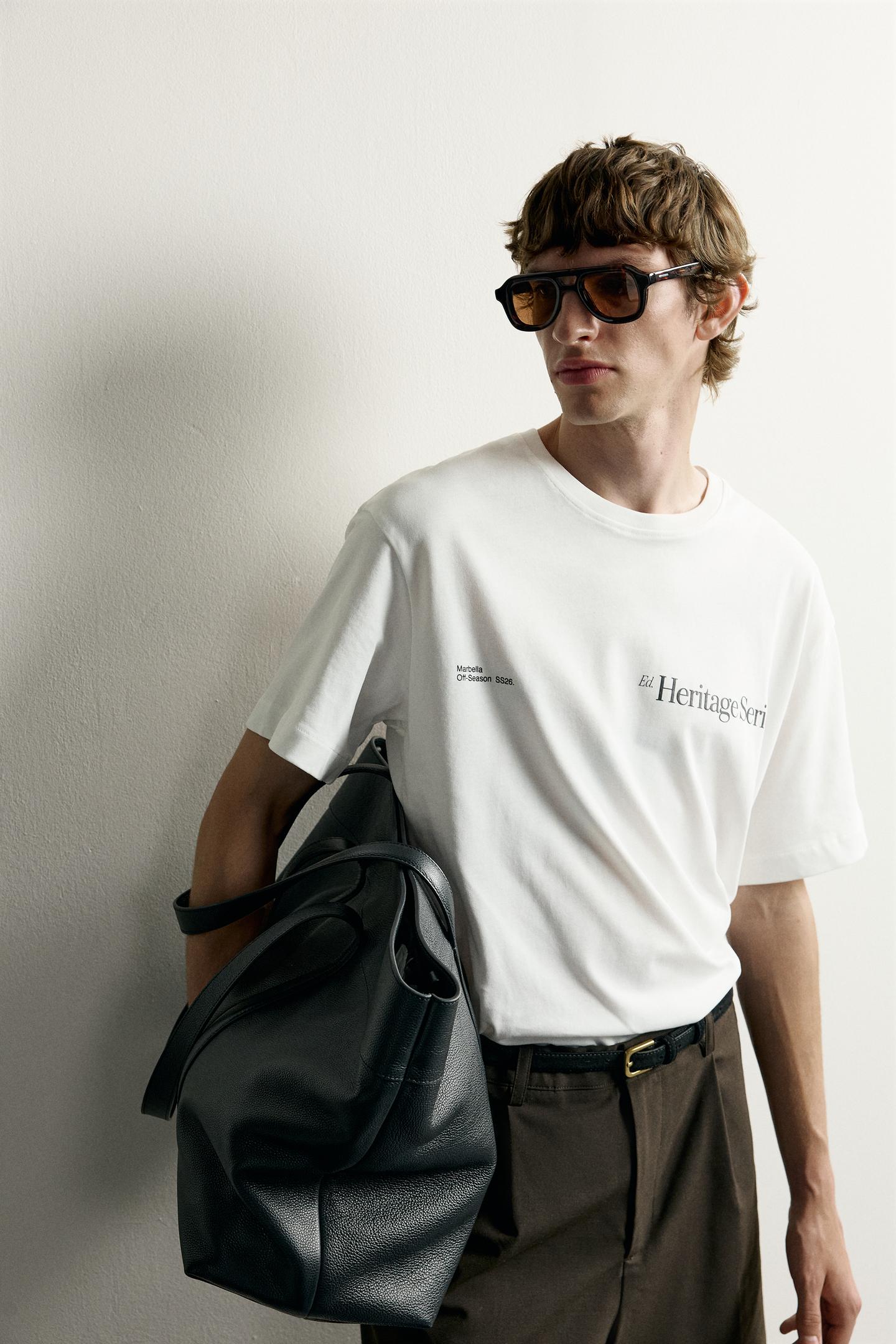 Мужская футболка Zara Relaxed Fit Contrast Print, цвет: Белый — фото 6
