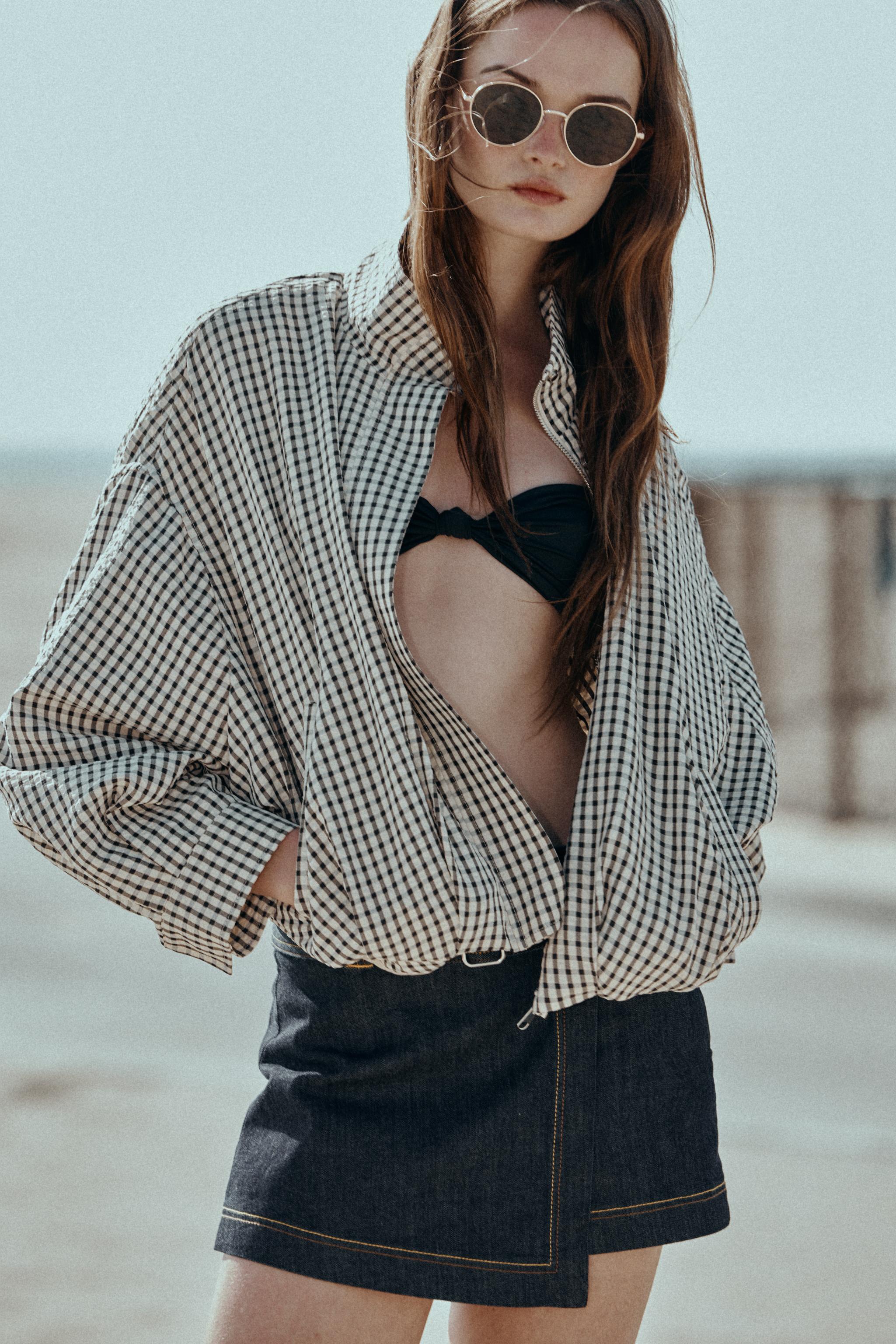 チェック柄ボンバージャケット　zara チェック柄ボンバージャケット - ブラック/エクリュ | ZARA Japan / 日本