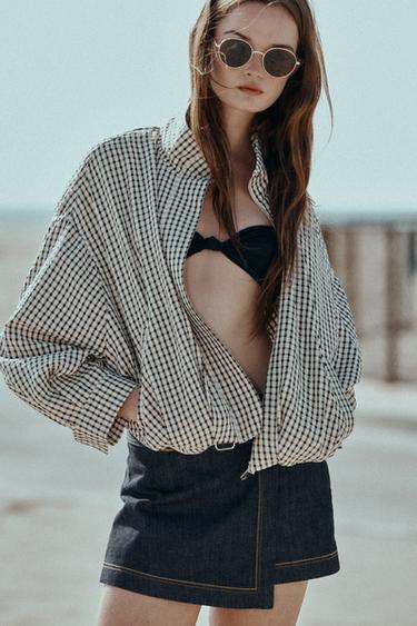 BLOUSON BOMBER À CARREAUX - Noir / Écru de Zara - Image 2