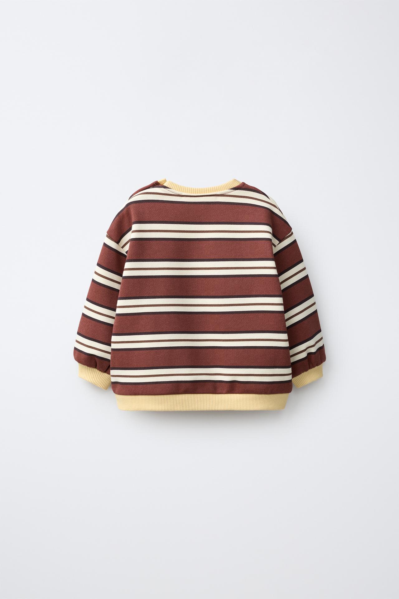 STRIPE PRINT SWEATSHIRT — Brown