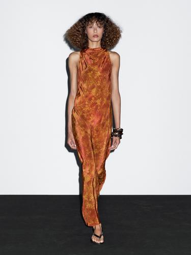 Zara Printed long flowing dress - Orange