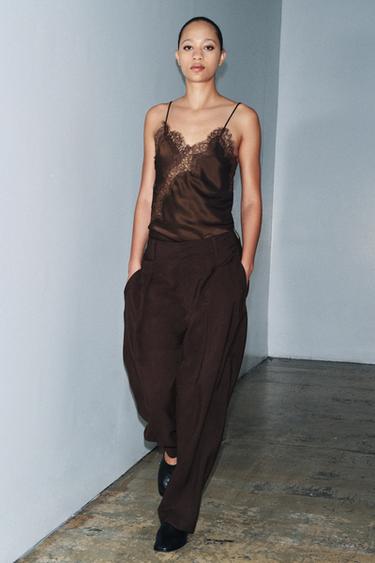 Zara PANTALONE MRKVA KROJA SA KOPČOM ZW COLLECTION – čokolada – Slika 0