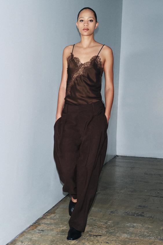 ZW COLLECTION CARROT WIDE LEG PANTS WITH BUCKLE