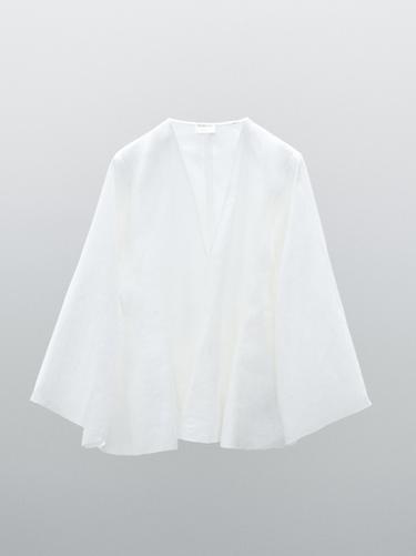 Zara 100% linen blouse with godet details - STUDIO - White