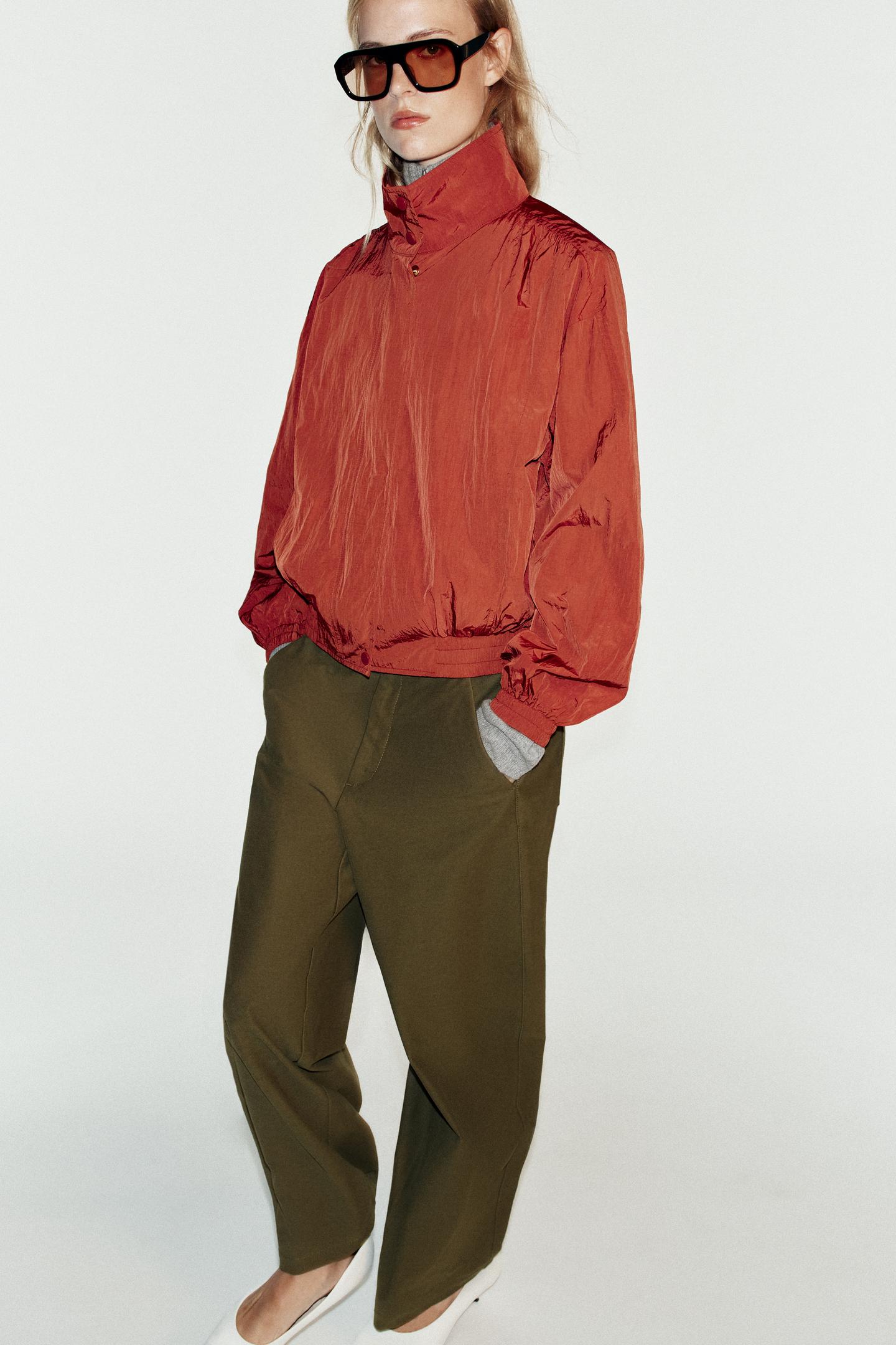 Женская куртка Zara Water-Repellent Bomber, цвет: Кирпичный — фото 5