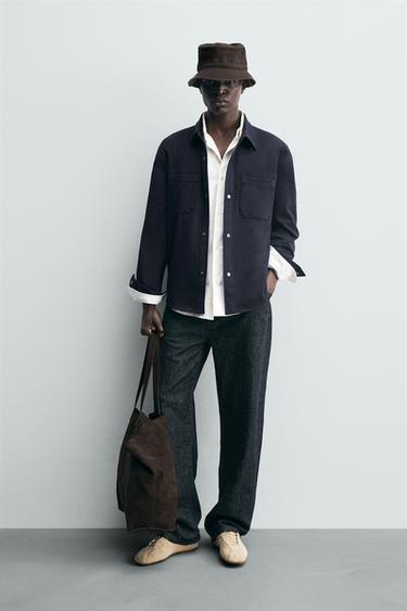 COMFORT TEXTURED OVERSHIRT - Navy blue by Zara