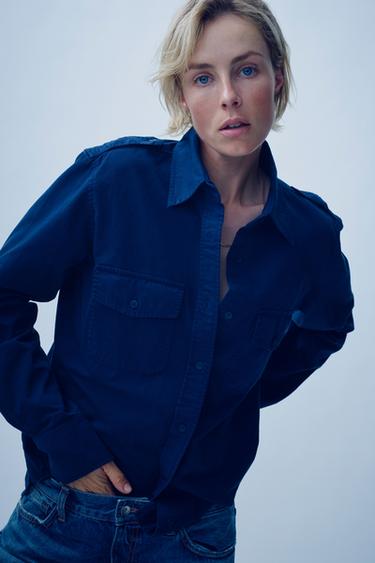 Zara SHIRT WITH TABS - Navy blue