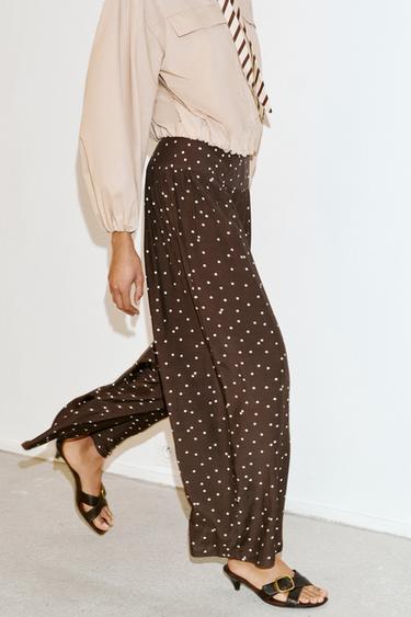 WIDE-LEG POLKA DOT TROUSERS - Brown / Ecru by Zara - Image 4