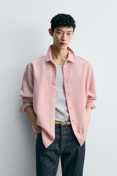 ストライプフレアーデザインシャツピンクZaraのストライプフレアーデザインシャツ - ピンク 