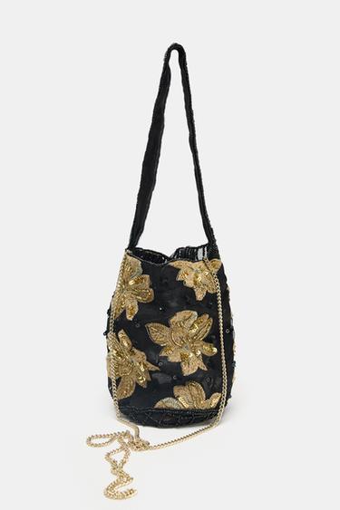 PETIT SAC SEAU BRODÉ FLEURS - Noir de Zara - Image 2
