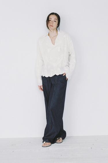 JEANS Z1975 JOGGER WIDE LEG ハイウエストブルーZaraのJEANS Z1975 JOGGER WIDE LEG ハイウエスト - ブルー 