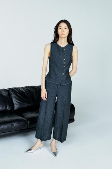 リネンキュロットパンツインディゴブルー0Zaraのリネンキュロットパンツ - インディゴブルー - 画像 0