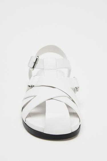 FLAT LEATHER CAGE SANDALS - White by Zara - Image 4