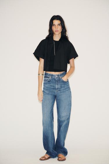 Zara POPLIN CROP SHIRT - Black - Image 0