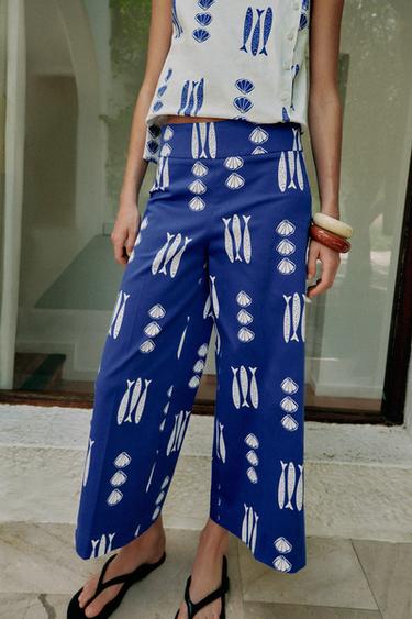 PRINTED CULOTTES WITH BOWS - Blue/White by Zara