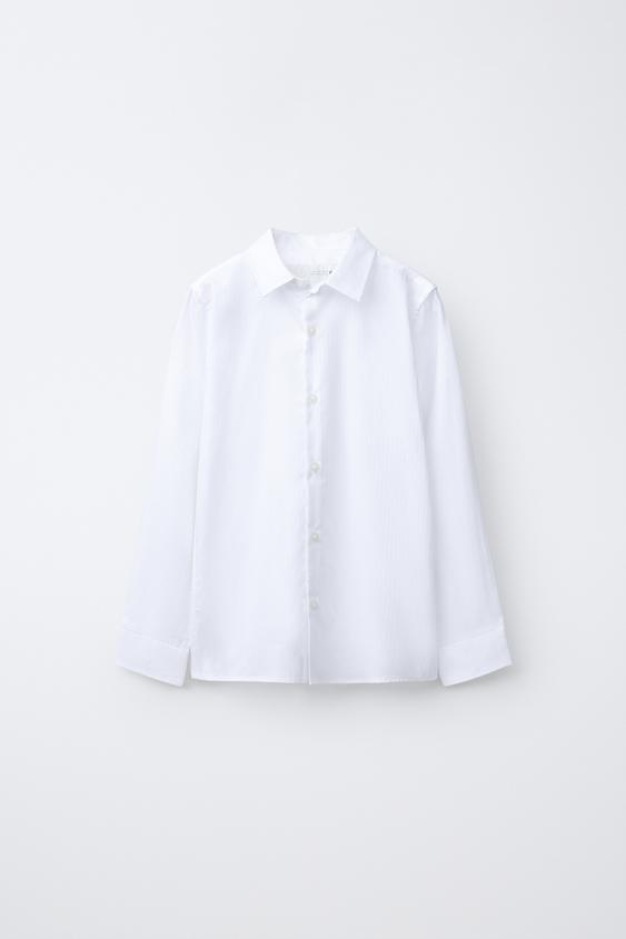 zara dress shirts PLEATED POPLIN SHIRT - White Lapel collar with hidden button Zara Shirt Mens Size Large