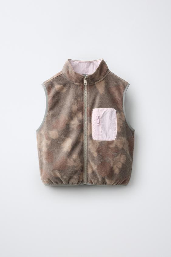 MØNSTRET FLEECEVEST - lys beig fra Zara - Billede 0