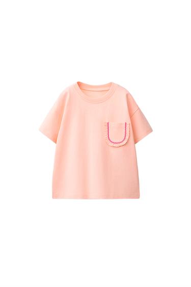 CAMISETA BOLSILLO VOLANTE - Mandarina de Zara