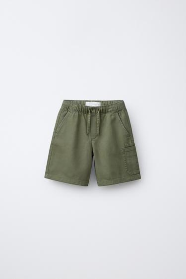 LOOSE-FITTING TWILL CARGO BERMUDA SHORTS - Green by Zara