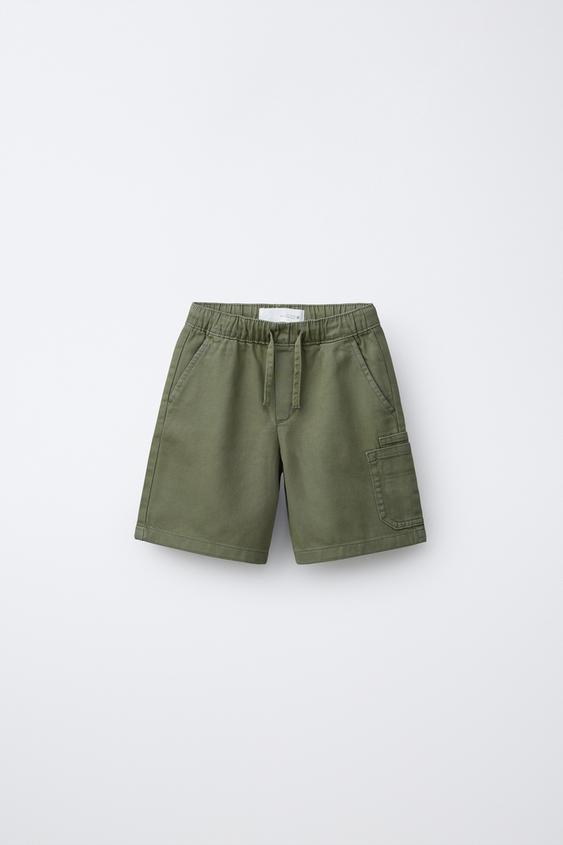 Zara FLOWY TWILL CARGO SHORTS - Green - Image 0