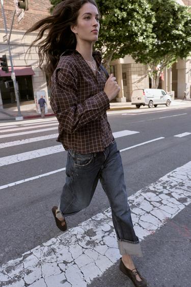 OVERSIZE CHECKS SHIRT - Brown / Ecru by Zara - Image 5