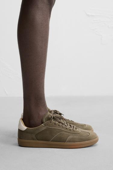 LEATHER TRAINERS WITH CONTRAST SOLE - Brown by Zara - Image 0