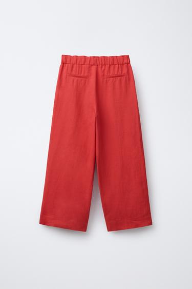 PANTALON DROIT 100 % LIN - Rouge de Zara - Image 1