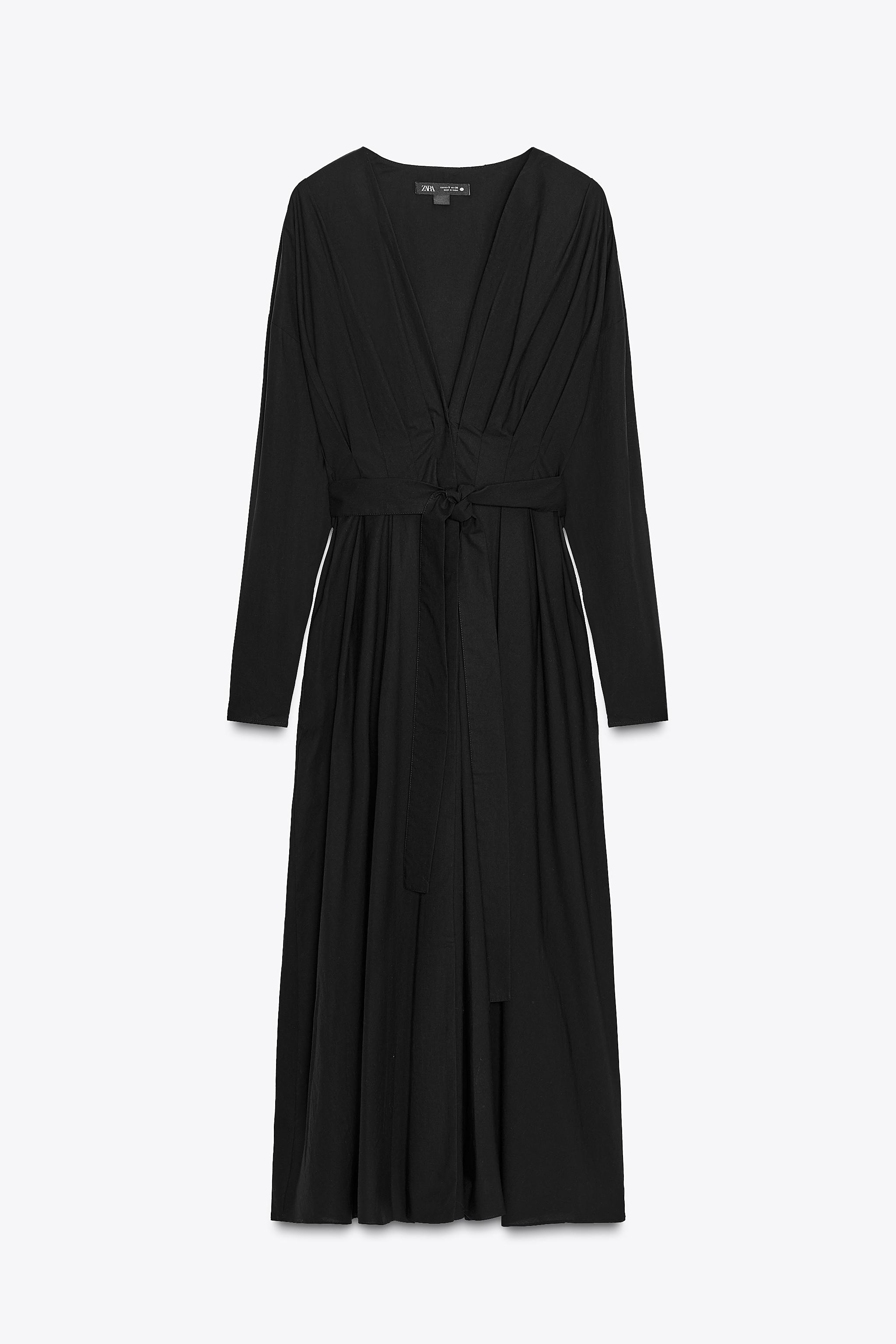 【ザラ】ボートネック ドレス ワンピース 半袖 無地 コットン混 S 黒ブラック ZARA - 【ZARA WOMAN】ボートネック タイトワンピース ブラック