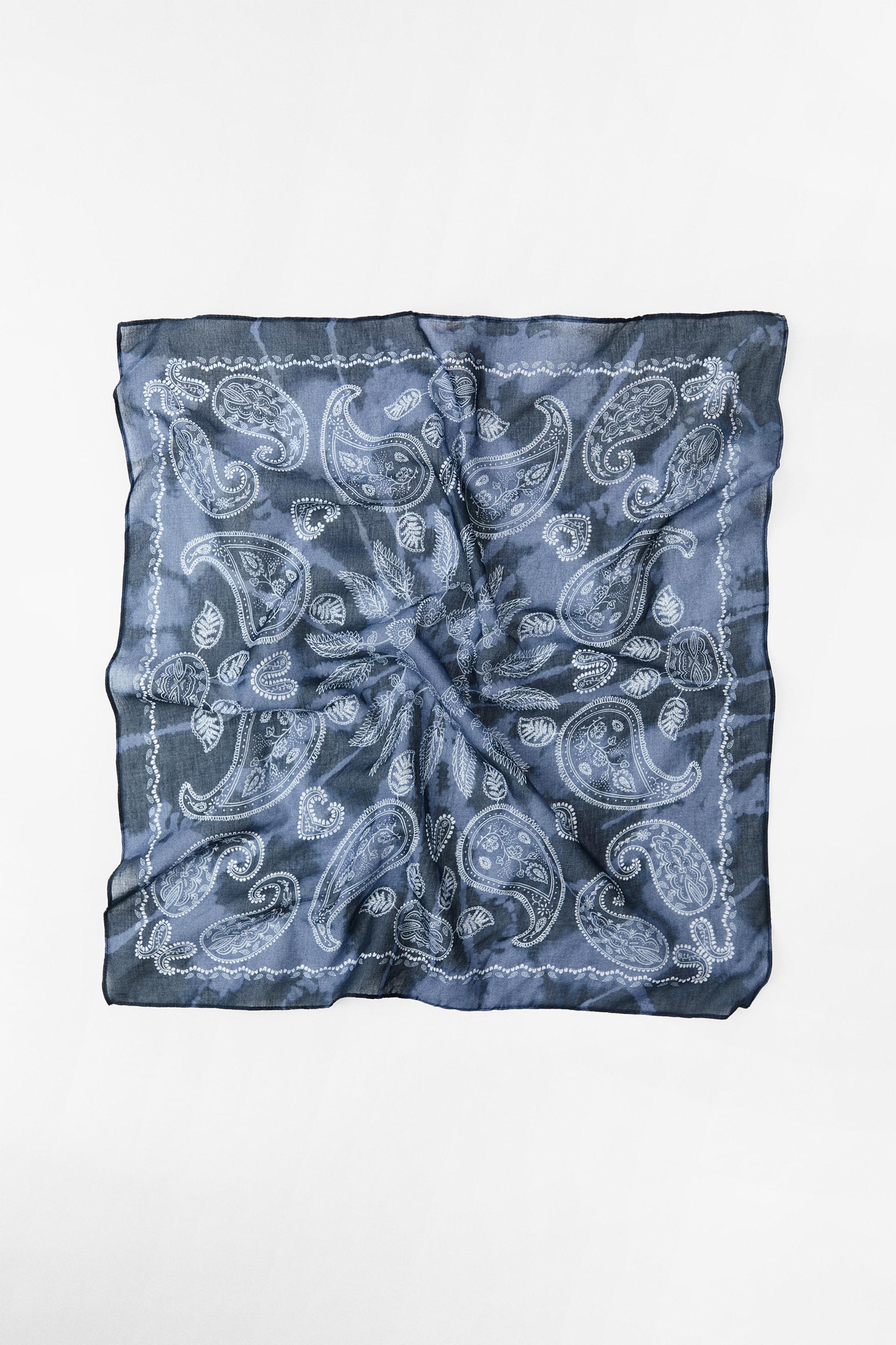 NWT. Zara Blue 100% Silk Geometric Print Scarf.
