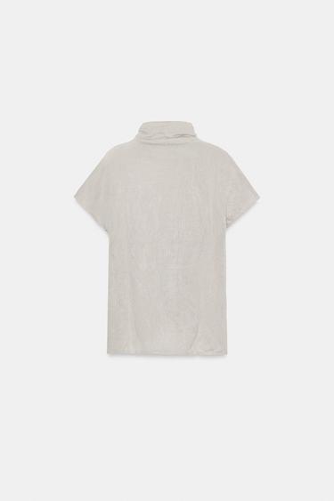 TOP NŒUD EN MAILLE EFFET FROISSÉ - Sable / Chiné de Zara - Image 5