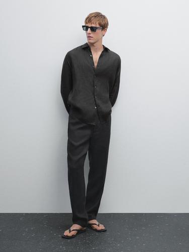 Pantalón jogger fit 100% lino - Azul de Zara - Imagen 0