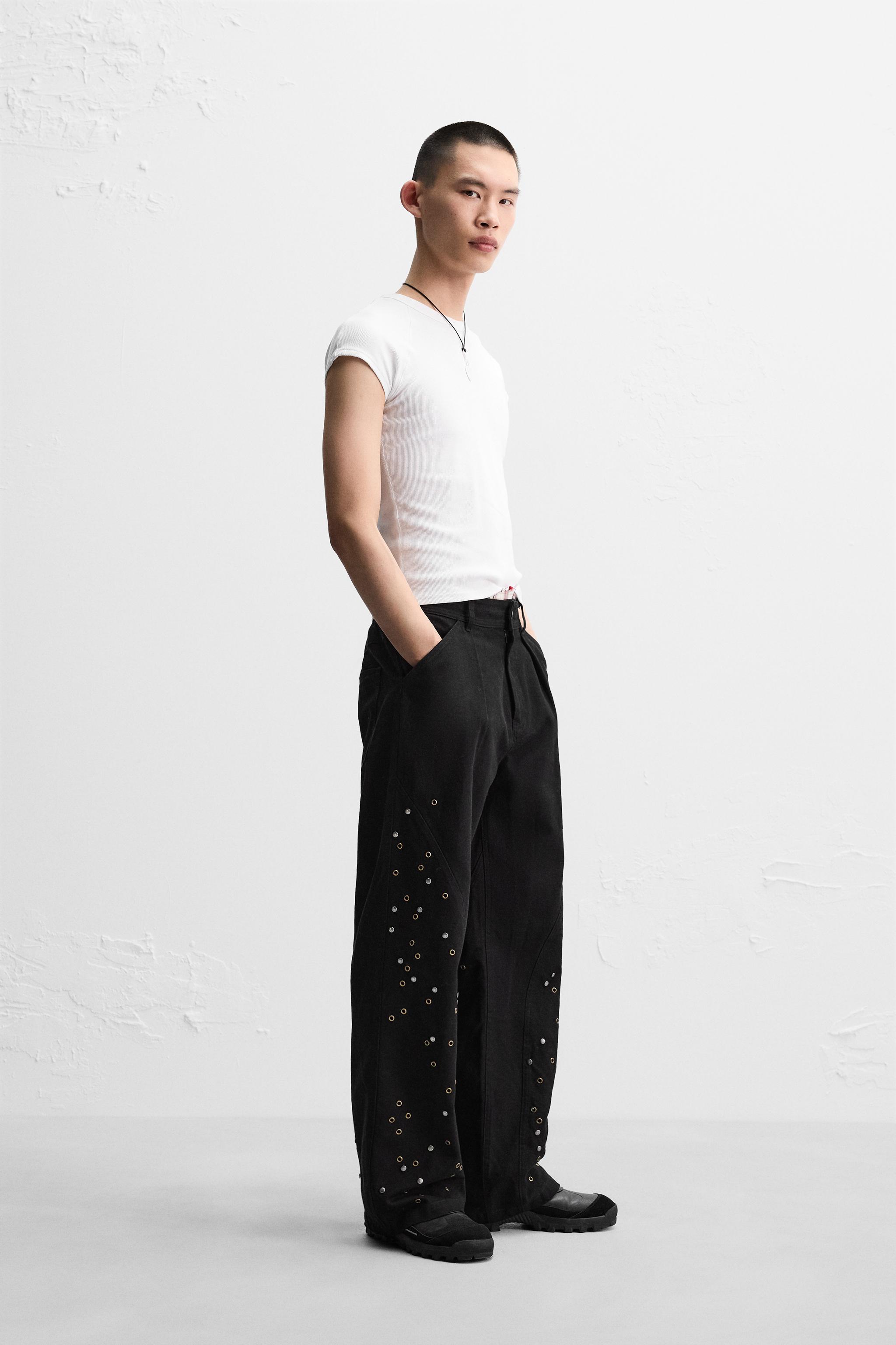 新品未使用タグ付き　ZARA スタッズ付きリラックスフィットパンツ　44 スタッズ付きリラックスフィットパンツ X ANDERSSON BELL