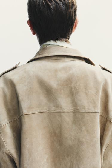 VESTE EN CUIR DAIM - Marron / Taupe de Zara - Image 6