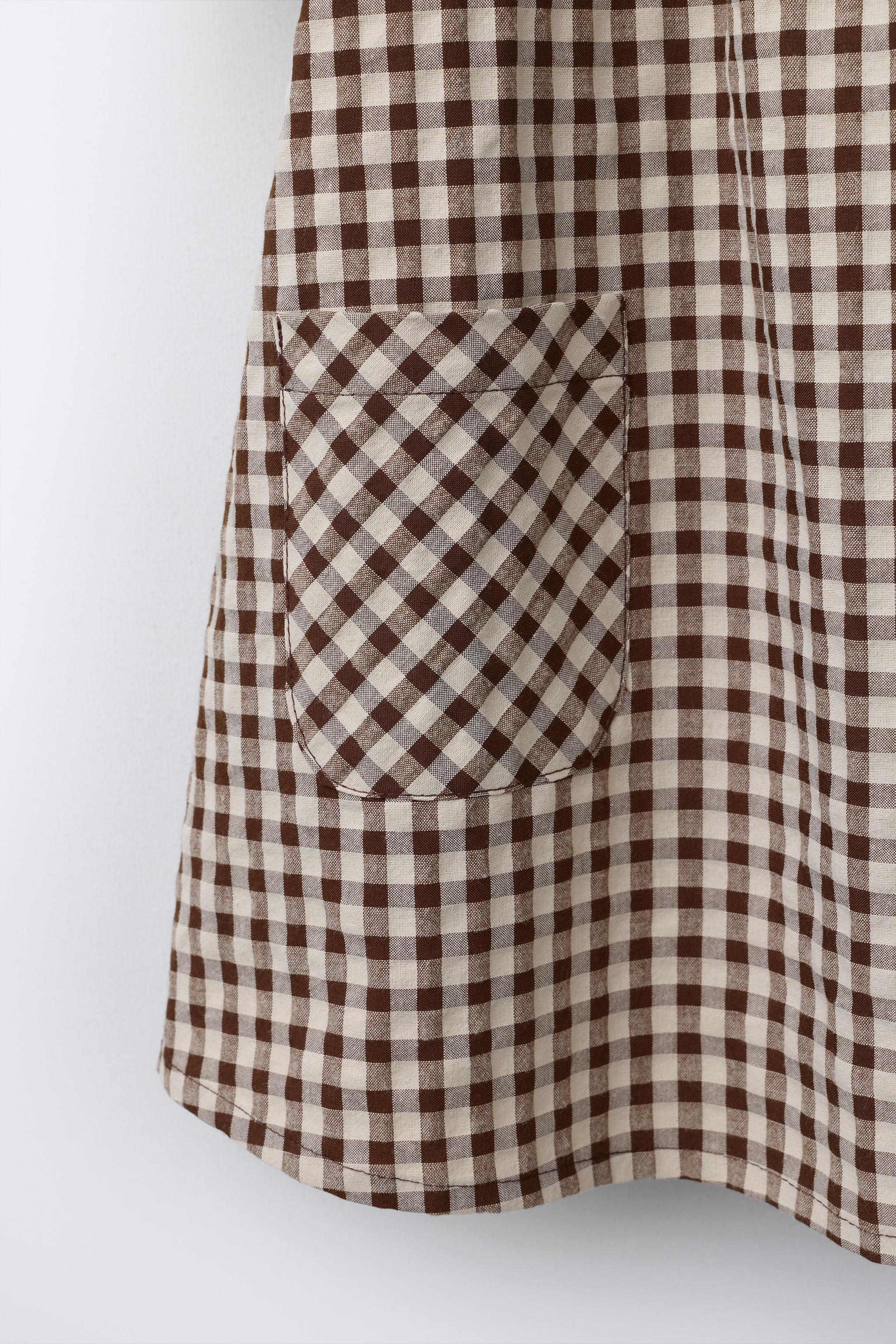 zara brown check dress CHECK DRESS - Beige-brown