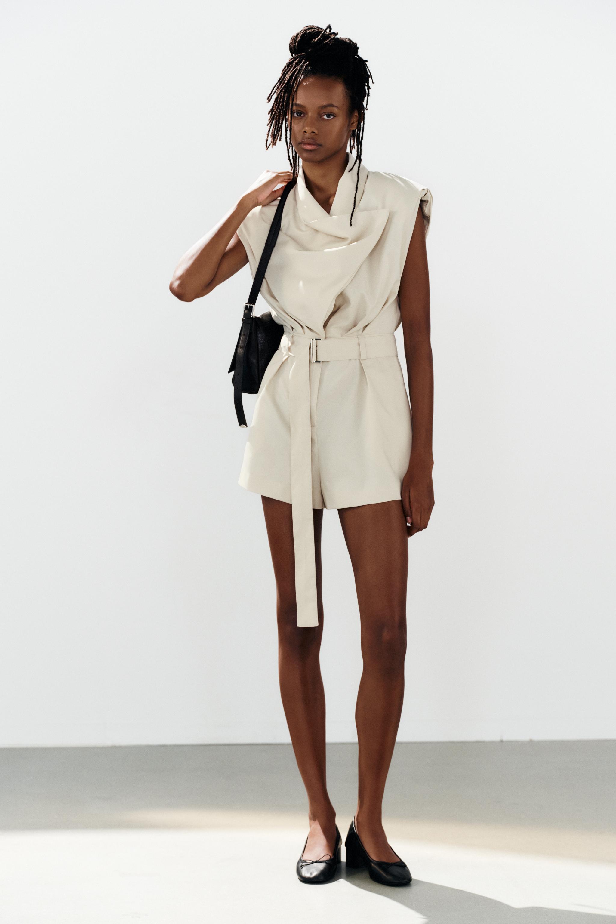 Zara SHOULDER PAD BELTED SHORT JUMPSUIT