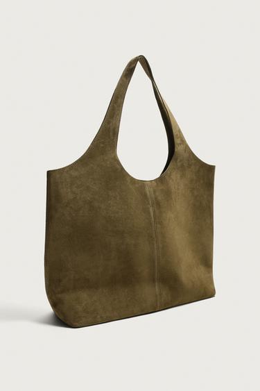 SAC SHOPPER EN CUIR - Vert kaki de Zara - Image 4