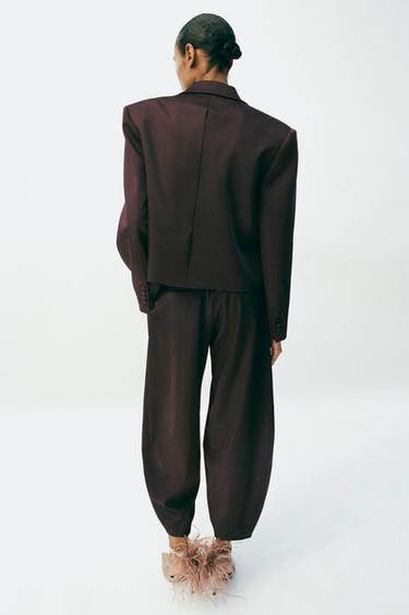 PANTALON CAROTTE SATINÉ - Marron foncé de Zara - Image 3