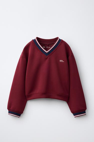 SWEATSHIRT SPORTY COM DECOTE EM BICO - Bordeaux-escuro da Zara - Imagem 0