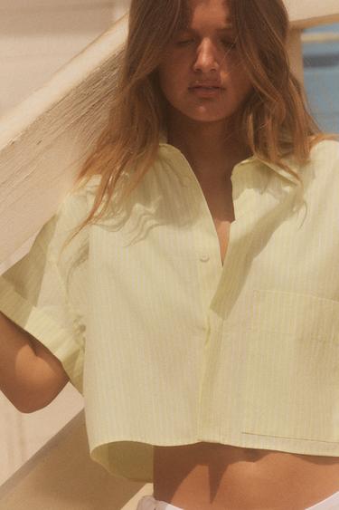 POPLIN CROP SHIRT - Printed by Zara