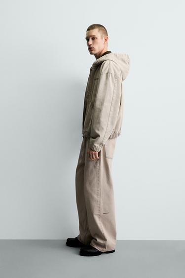EMBROIDERED HOODED DENIM JACKET - Ecru / Brown by Zara - Image 3