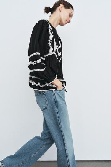 EMBROIDERED BLOUSE ZW COLLECTION - Black / White by Zara