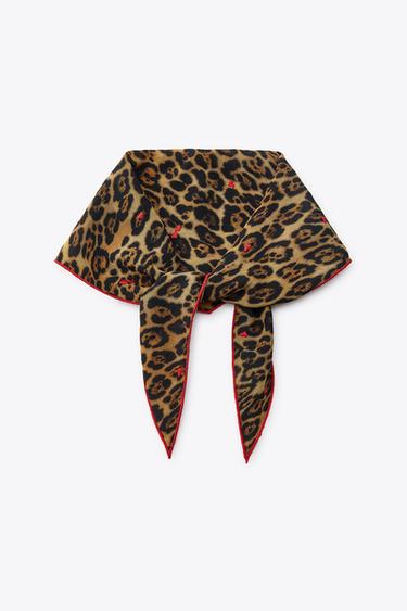 ANIMAL PRINT BANDANA WITH HEART EMBROIDERY - Leopard by Zara